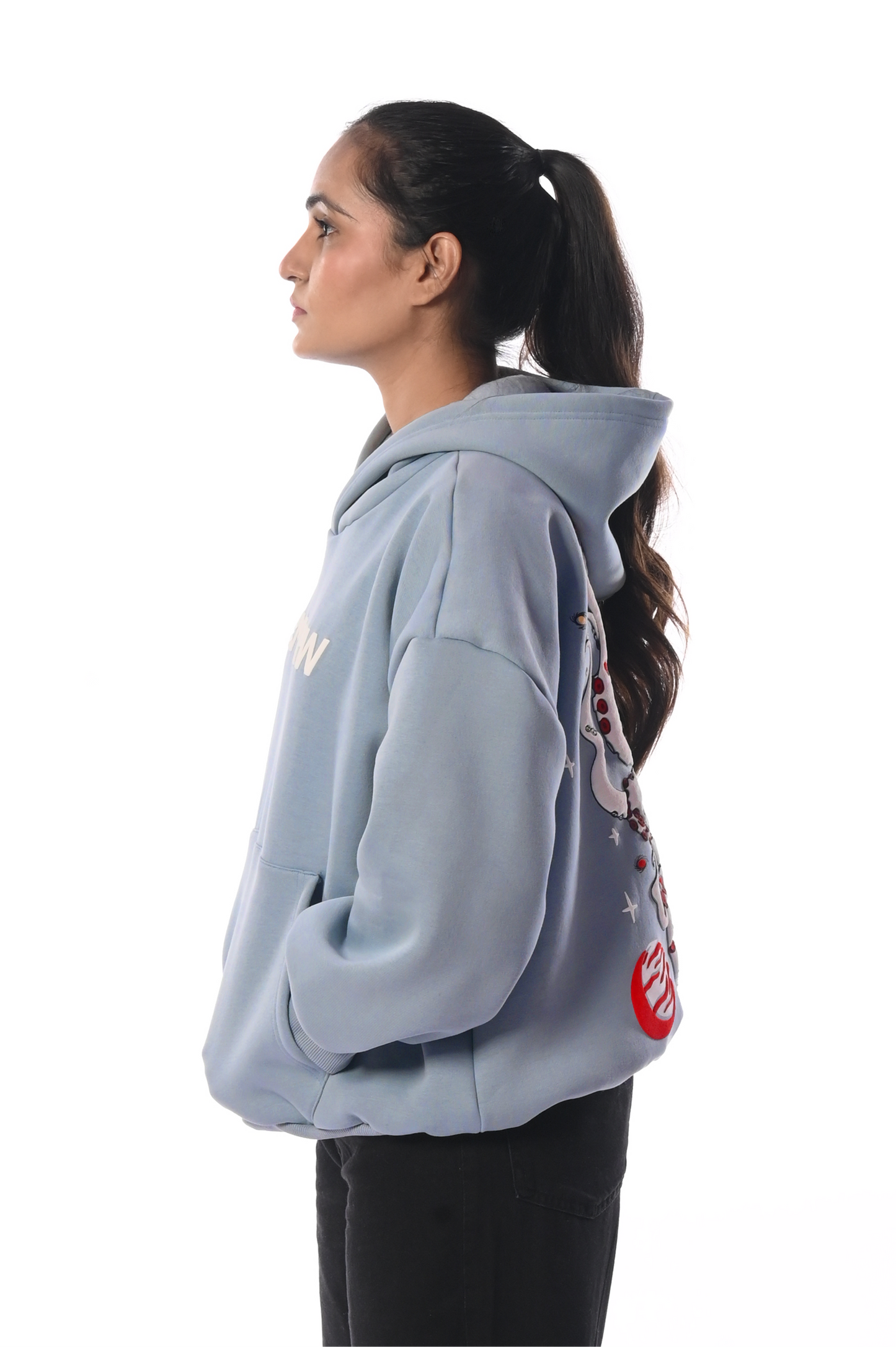 Cadet Grey Octopus Oversized Hoodie| Puff-Printed | Winter Arc