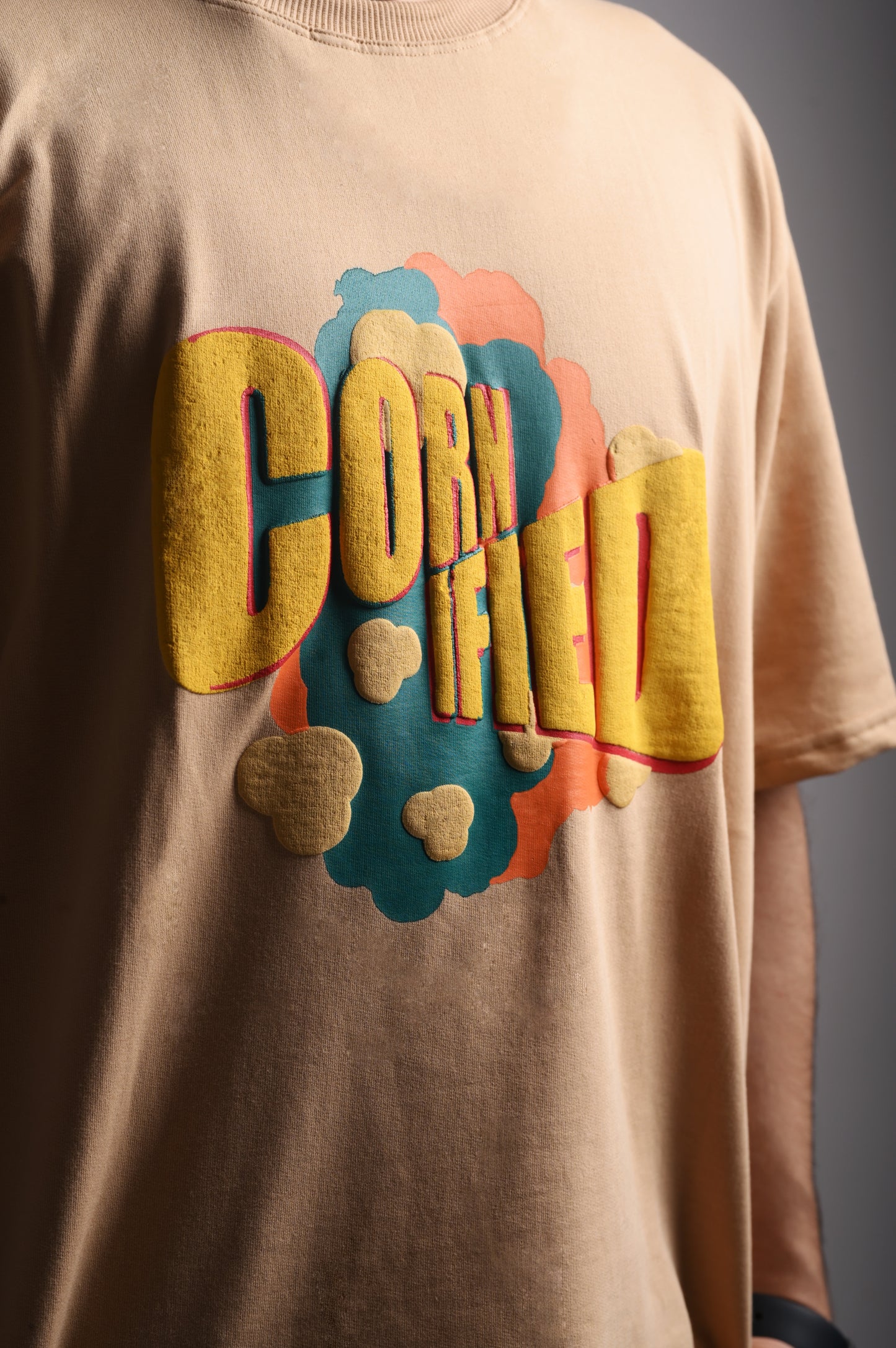 Beige Unisex Oversized T-Shirt | Cornified Crazy Popcorn Graphic | Premium Streetwear